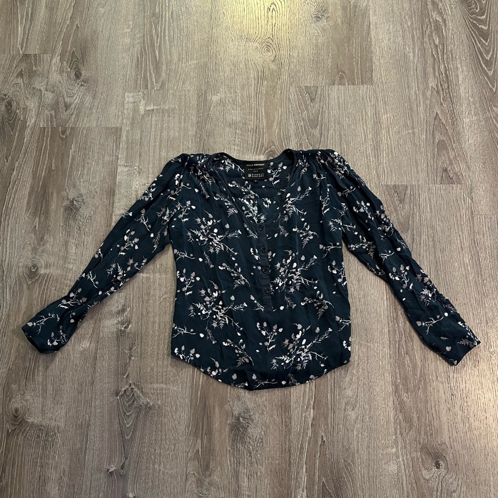 Ulla Johnson Floral Print Silk Long Sleeves Top